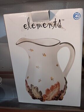 Element White Ceramic Pitcher with Autumn Leaf Motif